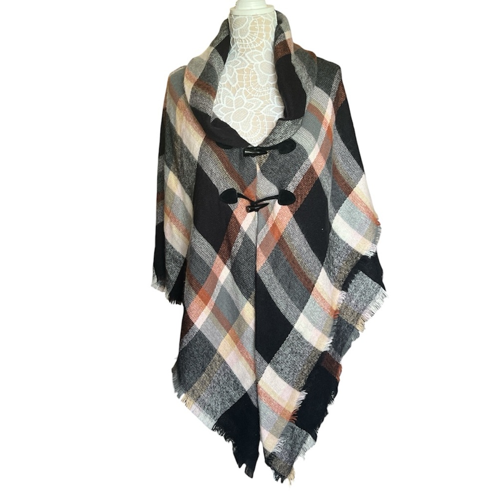 Apt. 9 Plaid Toggle Poncho in Black, Gray, Cream & Rust
